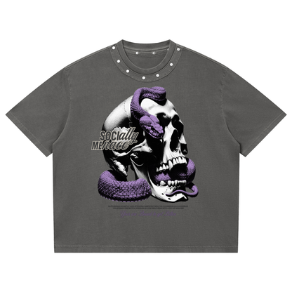 Unisex Washed Boxy Studded T-Shirt