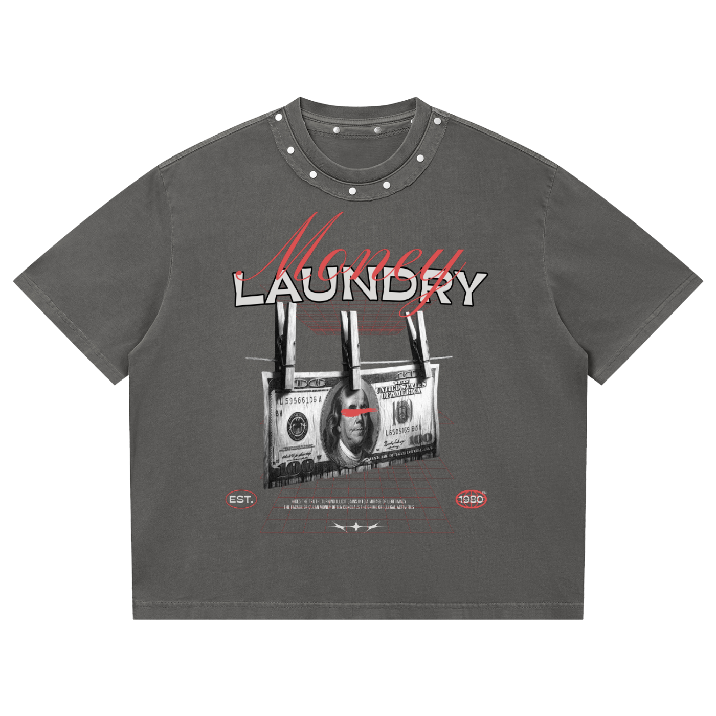 Unisex Washed Boxy Studded T-Shirt