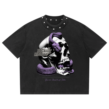 Unisex Washed Boxy Studded T-Shirt