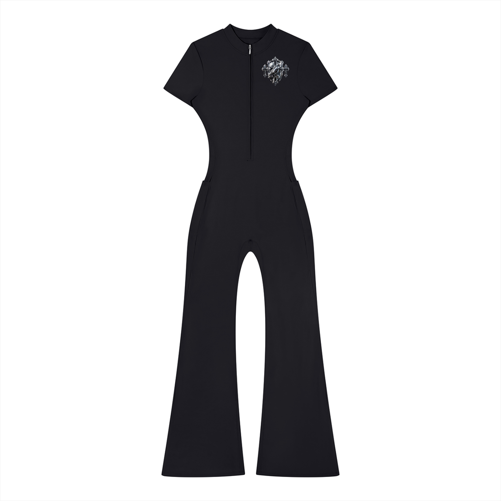 Women’s Tight Flared Leg Quarter-Zip Jumpsuit